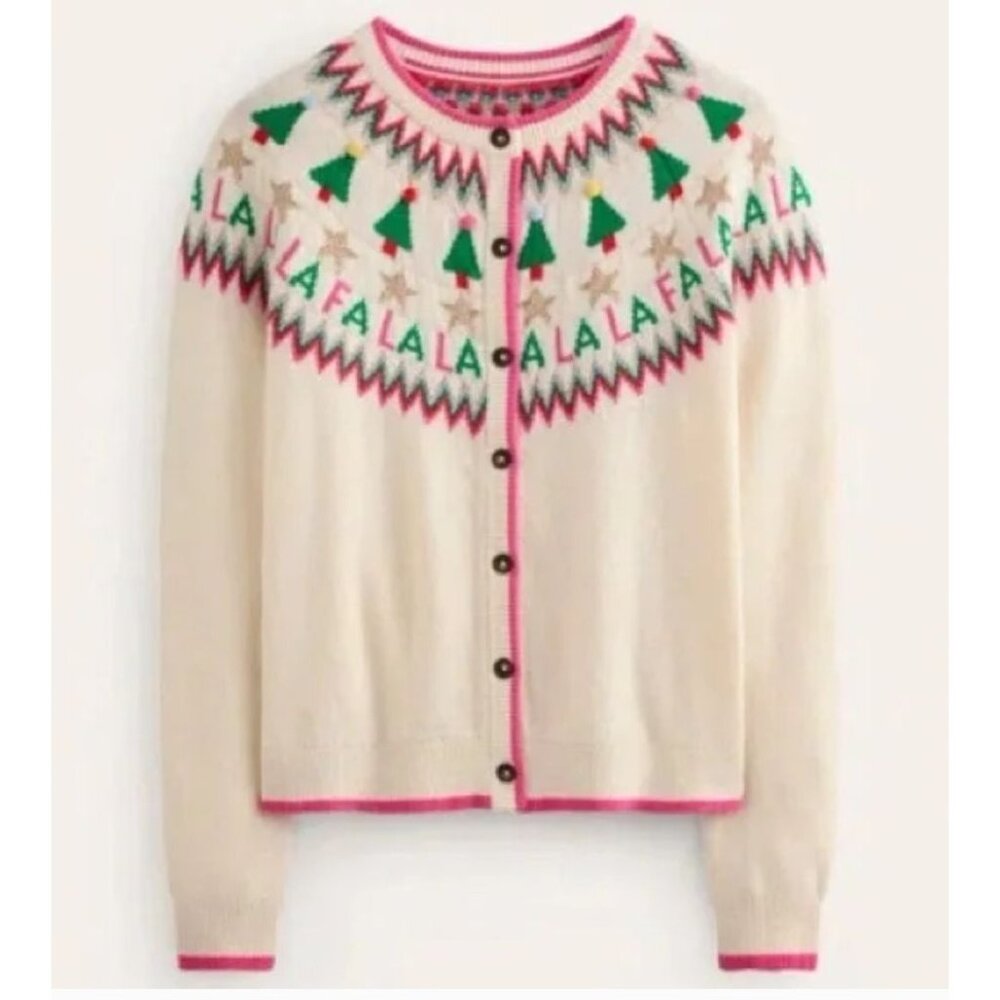 New Boden Edie Fair Isle Alpaca Blend Holiday Cardigan Sweater Cream S MSRP$150 - Picture 5 of 13